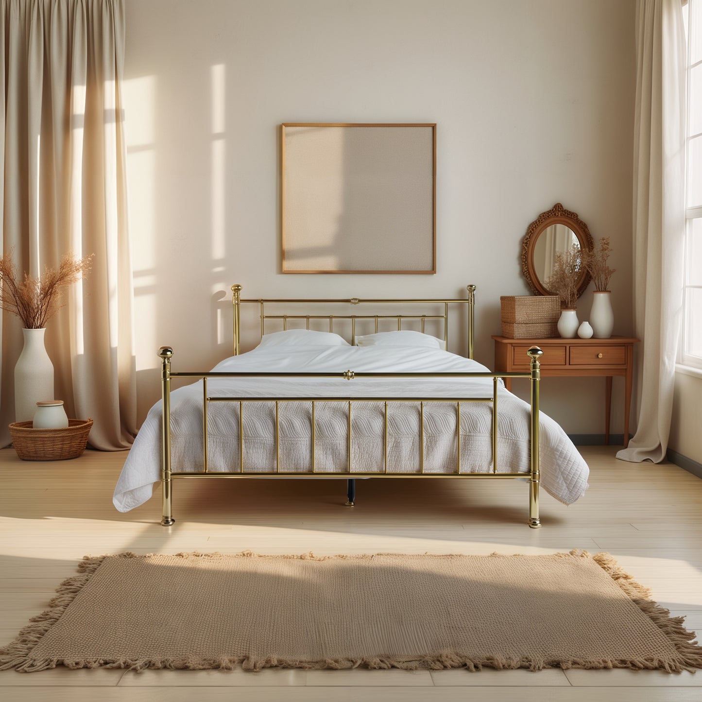 Gold Coralie bed front view in bedroom