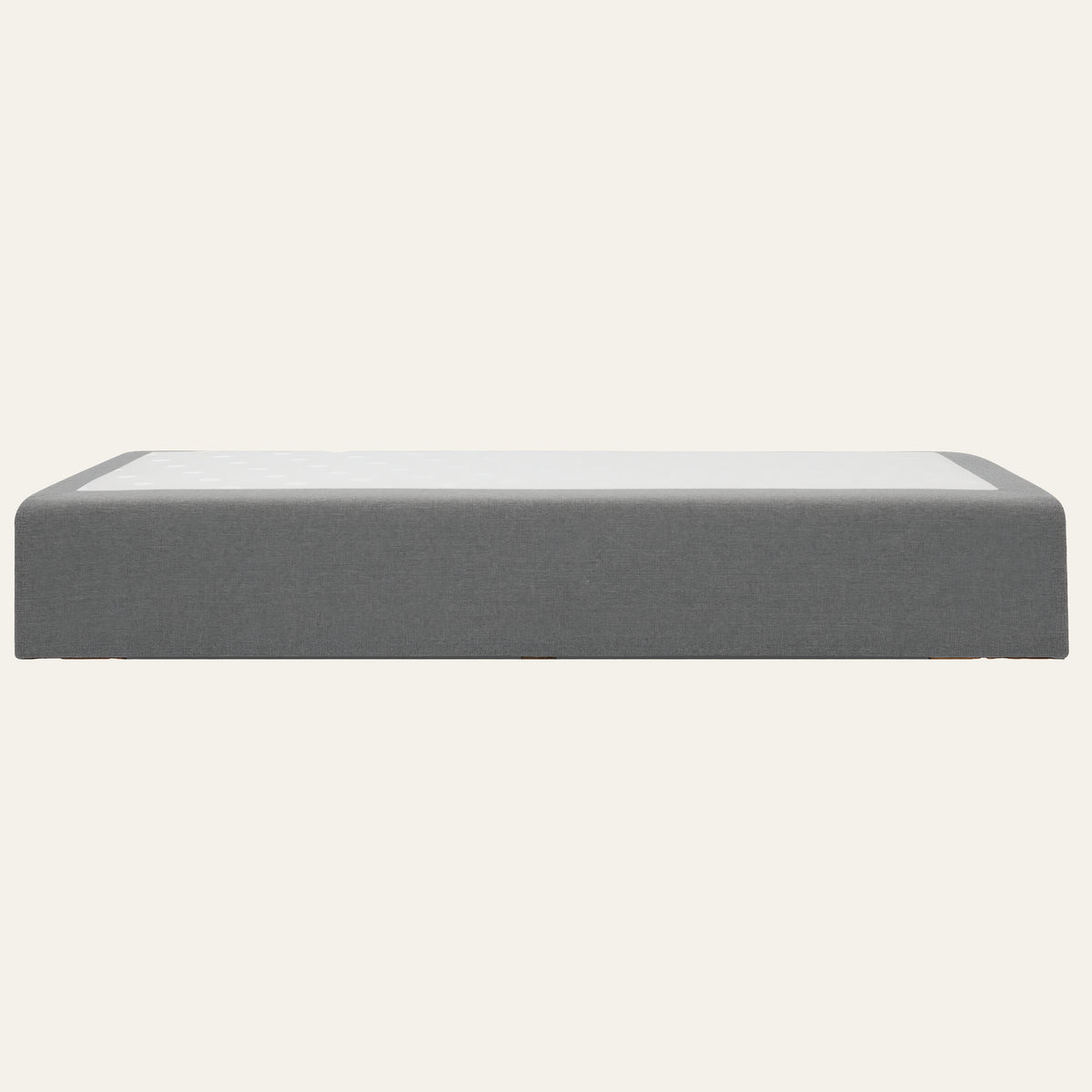 Elanza (pockets) box spring base with grey fabric upholstery, front view against a light background