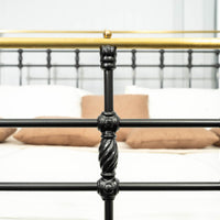 Decorative twisted bars of black metal bed Sandhurst with brass accents