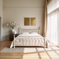 Classic metal bed Wellington in cream white with gold accents and decorative bars